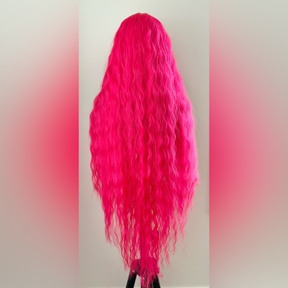 Long Gorgeous Hot Pink Premium Fiber Lace Front Wig for Costumes & Events - Picture 4 of 6